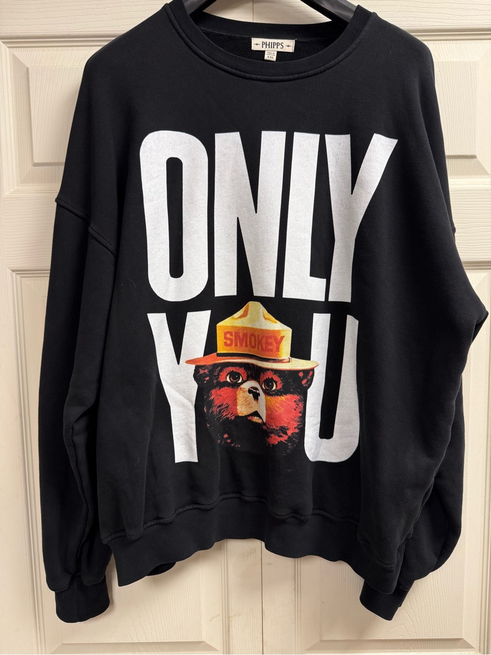 Phipps X Smokey The Bear Oversized Black Graphic Sweatshirt xxs Fits Like XL